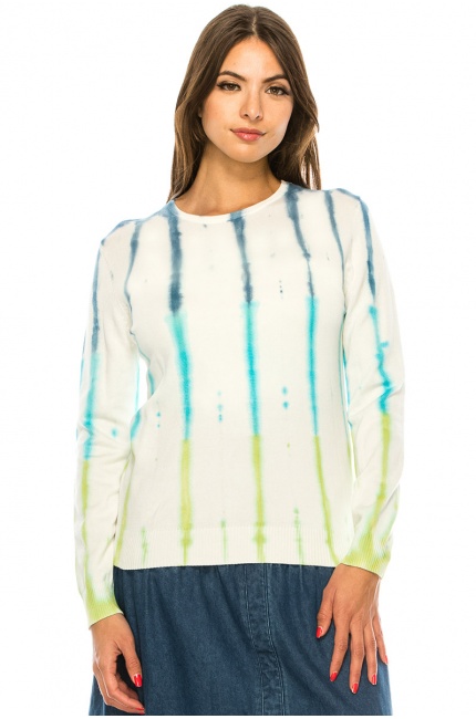 White Ribbed Sleeves Printed Sweater