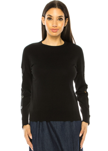 Black Sweater With Button Decor Sleeves