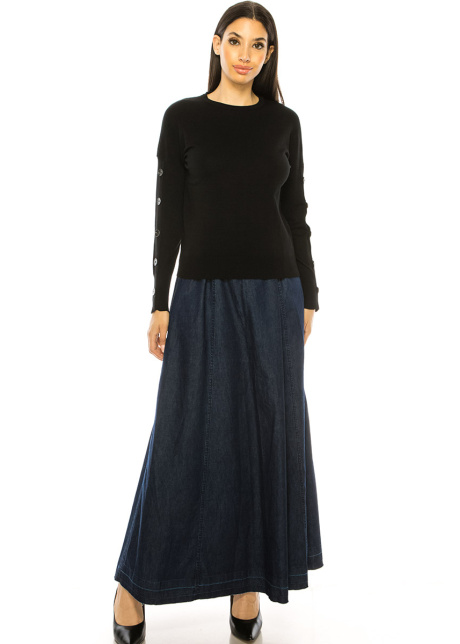 Black Sweater With Button Decor Sleeves