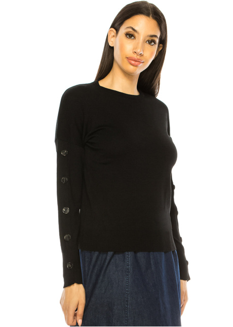 Black Sweater With Button Decor Sleeves