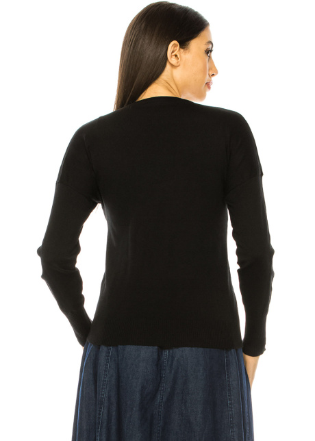 Black Sweater With Button Decor Sleeves