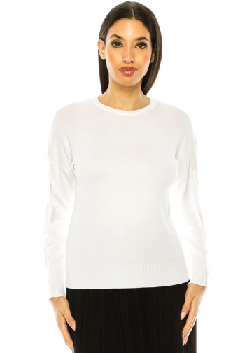 White Sweater With Button Decor Sleeves