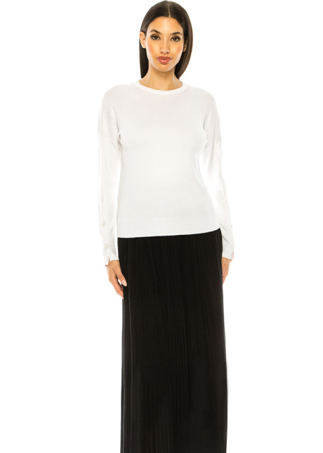 White Sweater With Button Decor Sleeves