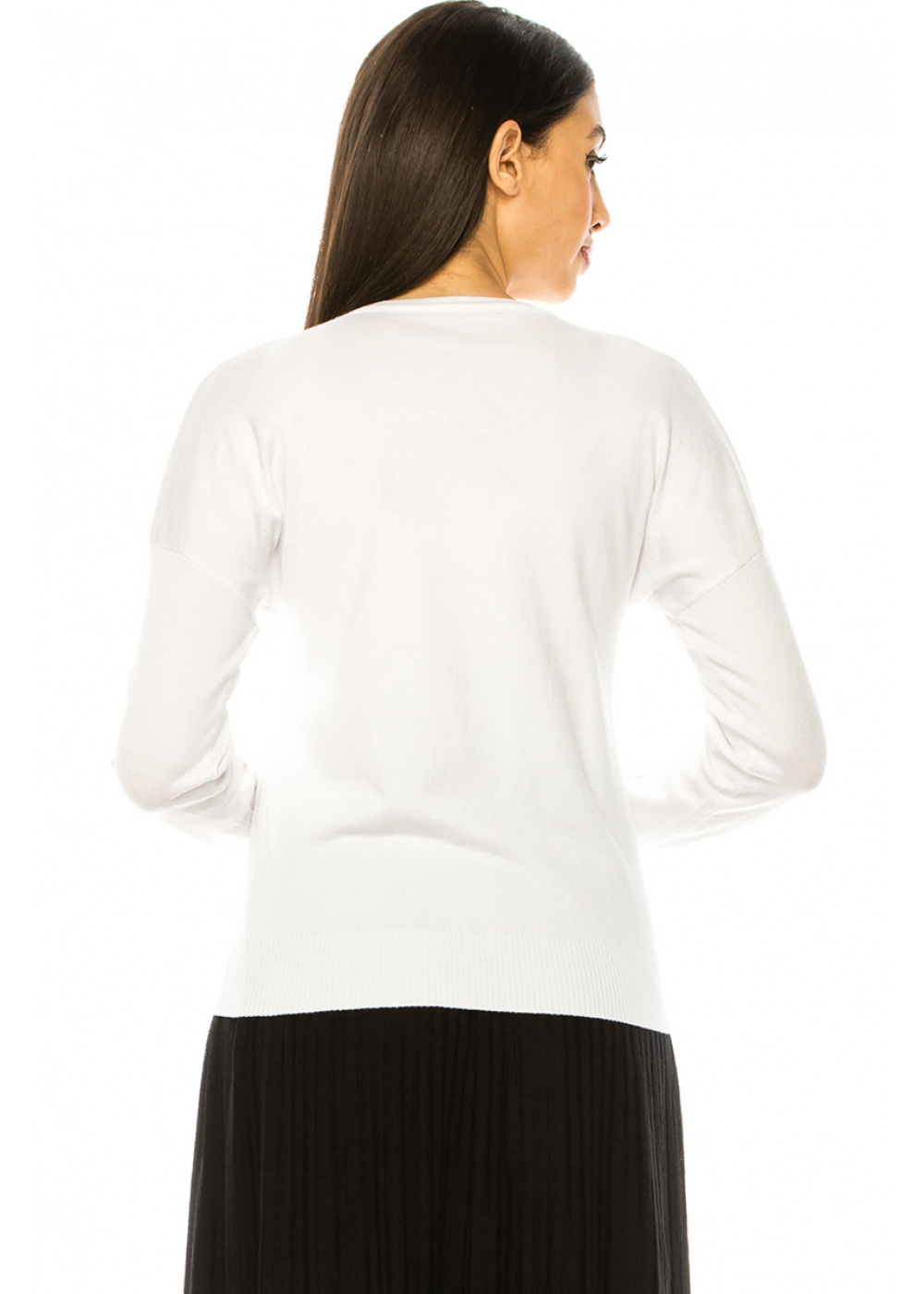 White Sweater With Button Decor Sleeves