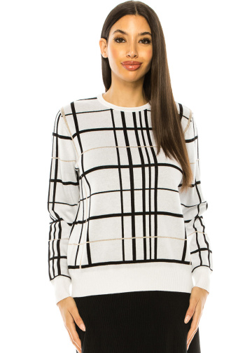 White Check Printed Sweater