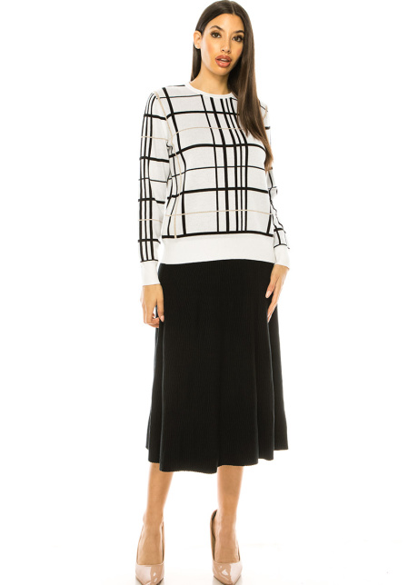 White Check Printed Sweater