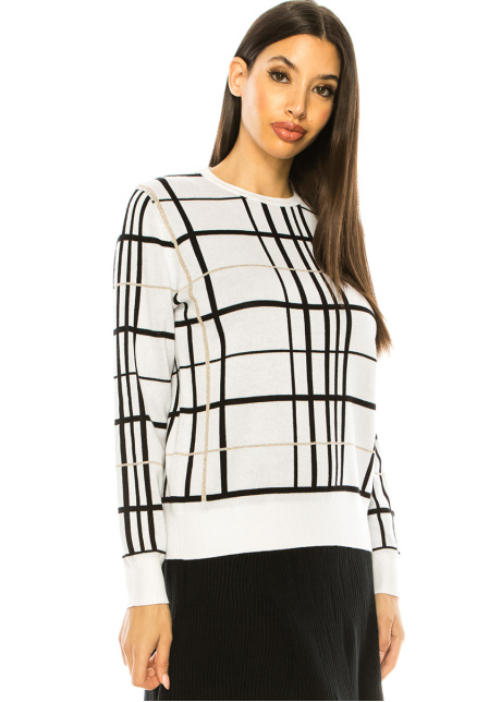 White Check Printed Sweater