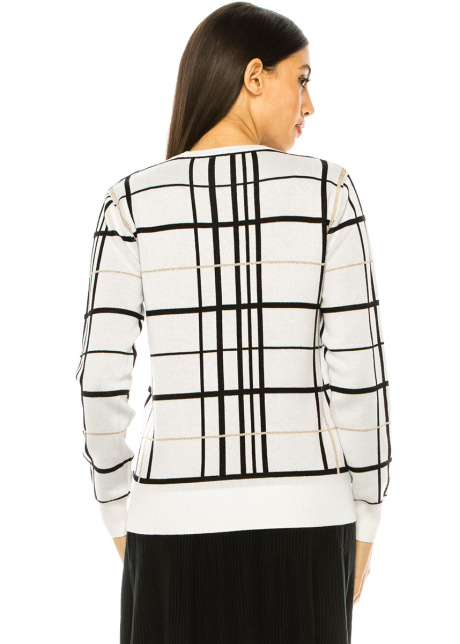 White Check Printed Sweater