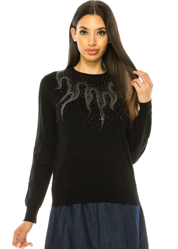 Black Embellished Knit Sweater