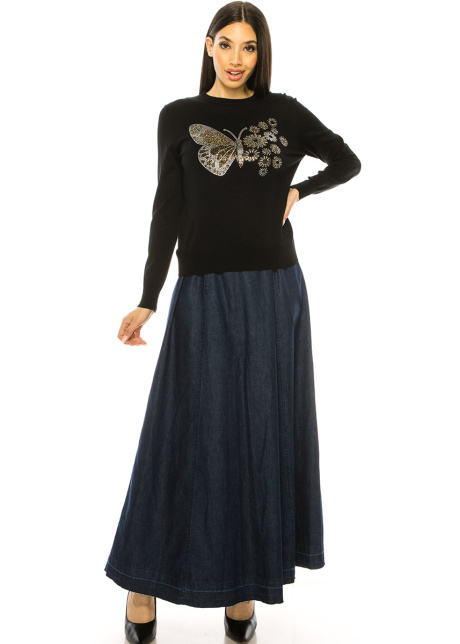 Black Embellished Butterfly Knit Sweater