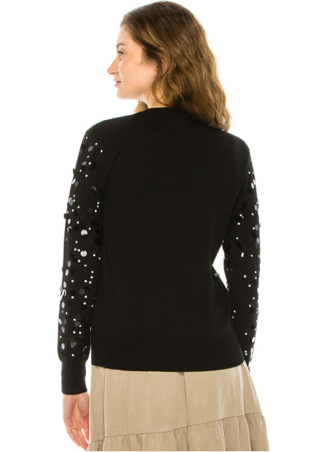 Crew Neck Sequin Sweater in Black