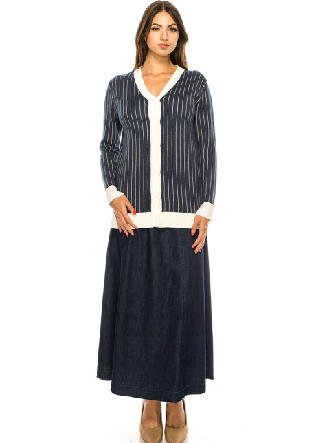 Classic V-neck Stripet Navy Cardigan