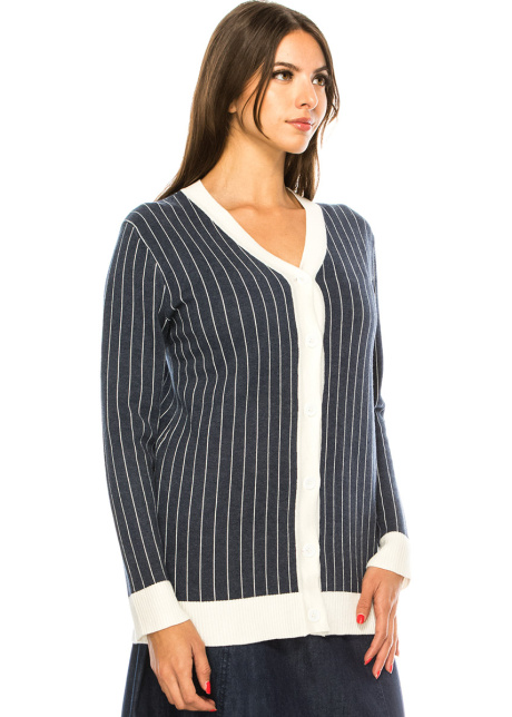 Classic V-neck Stripet Navy Cardigan