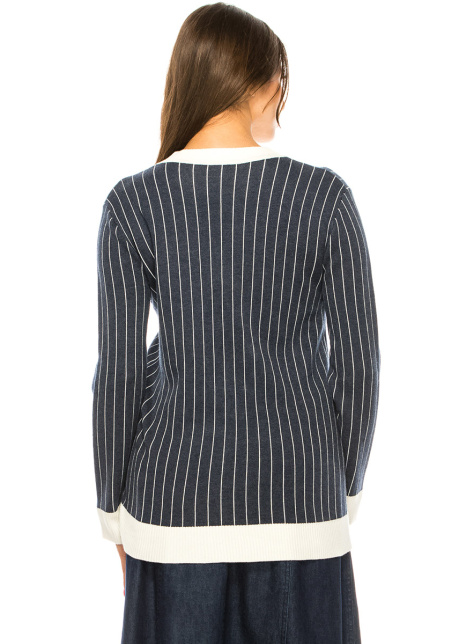 Classic V-neck Stripet Navy Cardigan