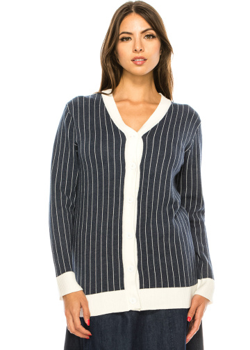 Classic V-neck Stripet Navy Cardigan