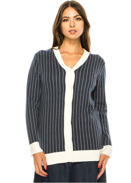 Classic V-neck Stripet Navy Cardigan