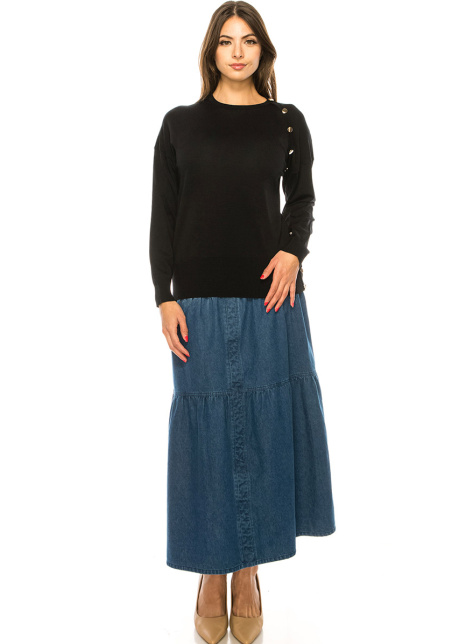 Black Button Decor Sweater