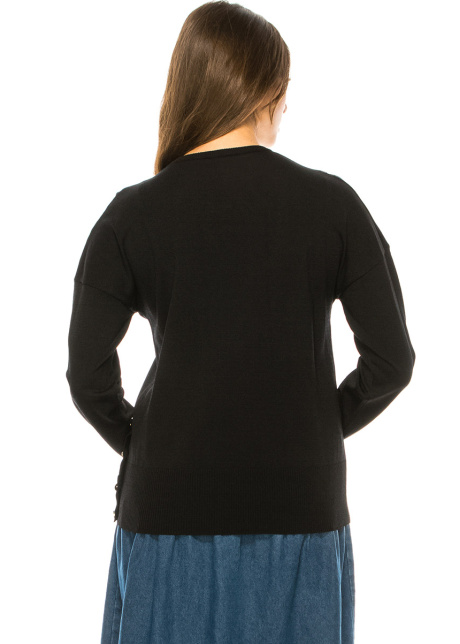 Black Button Decor Sweater