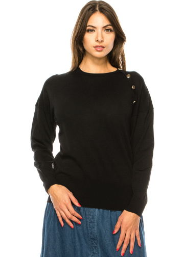 Black Button Decor Sweater