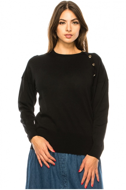 Black Button Decor Sweater