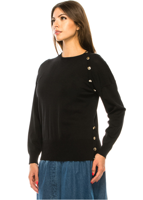 Black Button Decor Sweater