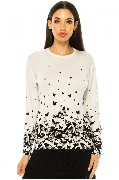 Butterfly Print Sweater in White