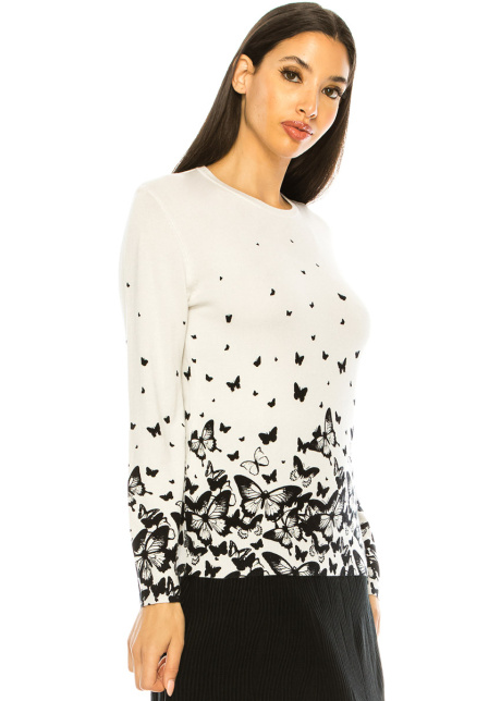 Butterfly Print Sweater in White