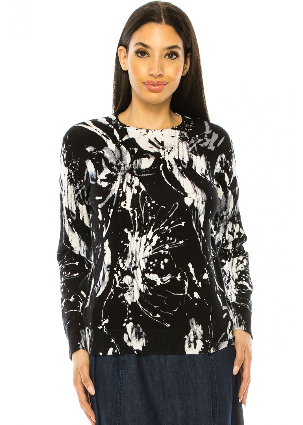 Crewneck Printed Sweater In Black & White