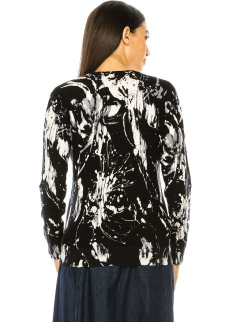 Crewneck Printed Sweater In Black & White