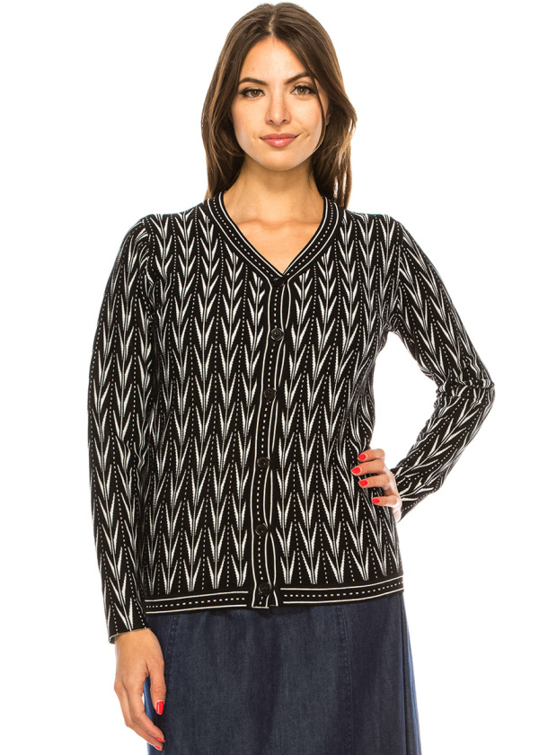 Black & White Buttoned  V-Neck Cardigan