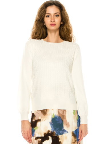 Crewneck White Ribbed Sweater