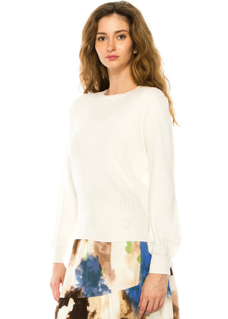 Crewneck White Ribbed Sweater