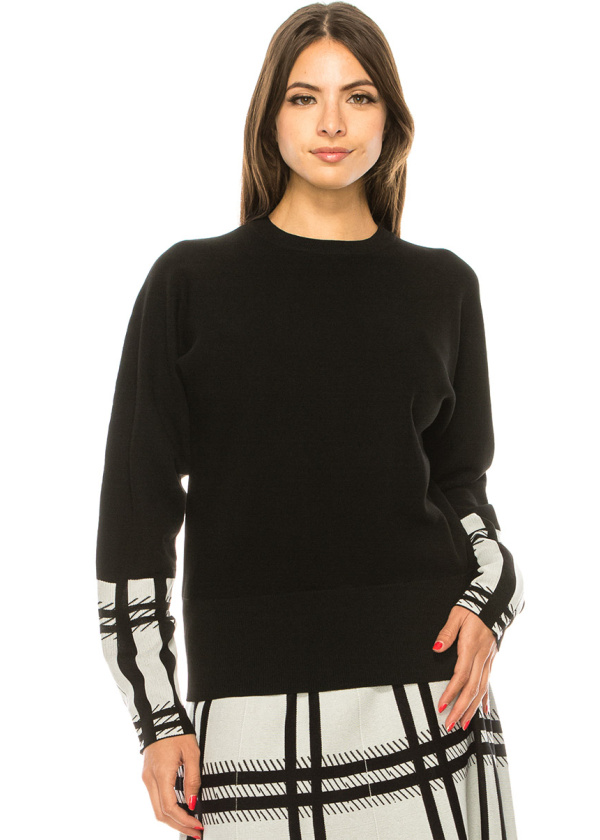 Black Sweater With Plaid Accents