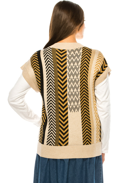 V-Neck Beige Printed Vest