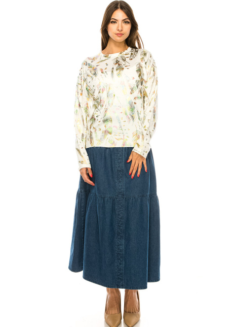 White Feather Print Sweater