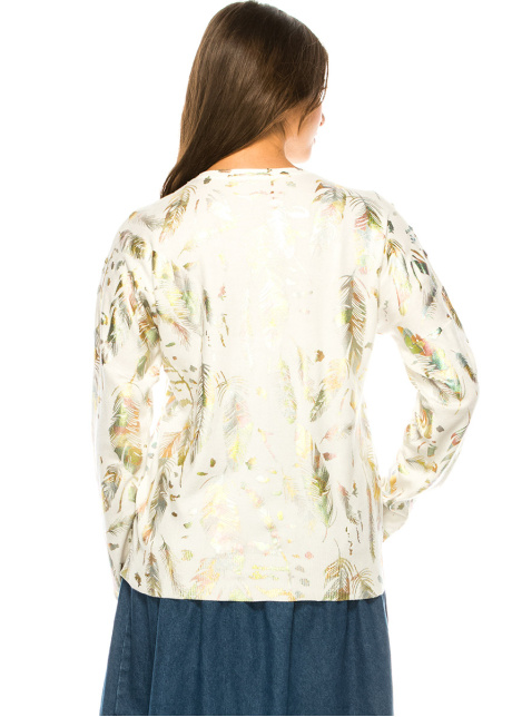 White Feather Print Sweater