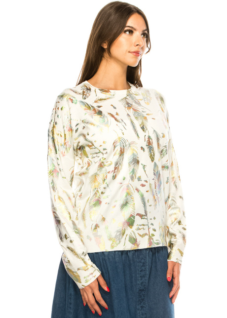 White Feather Print Sweater