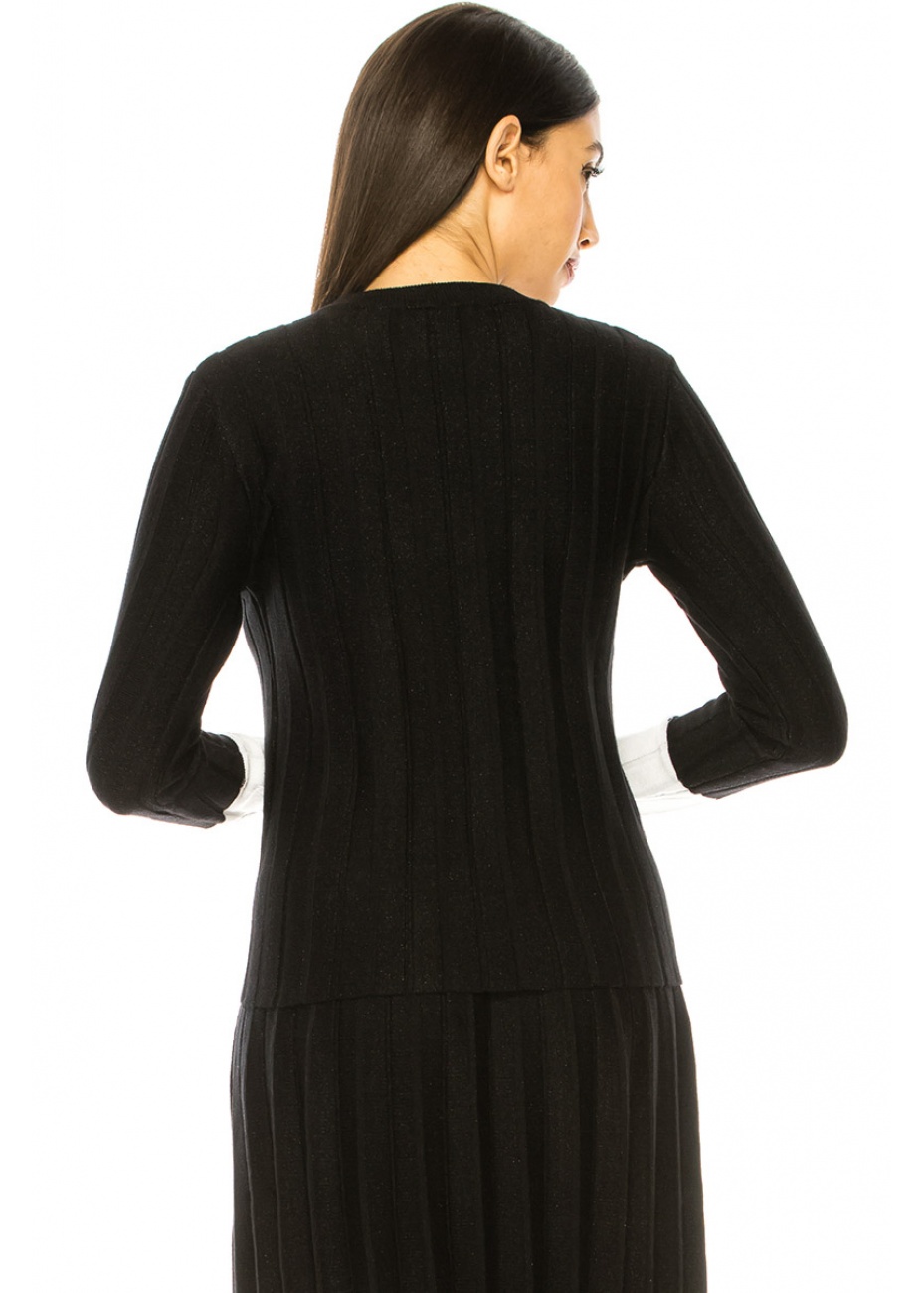 Ribbed Black Sweater With White Cuffs
