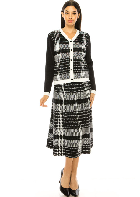 Black And White Plaid Midi Skirt
