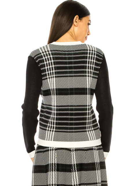 Black And White Plaid Print Cardigan