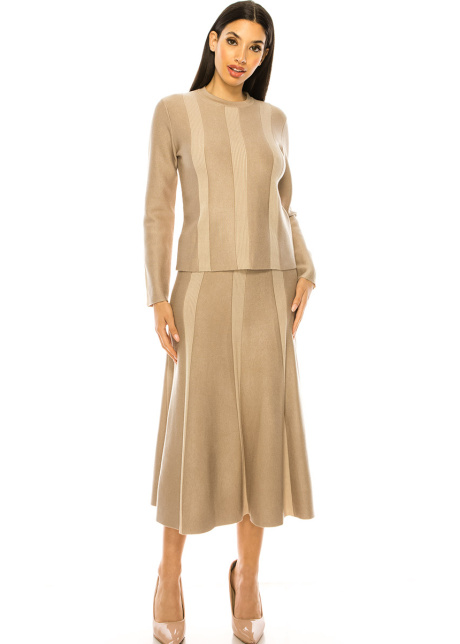 Beige Vertical Stripes Skirt