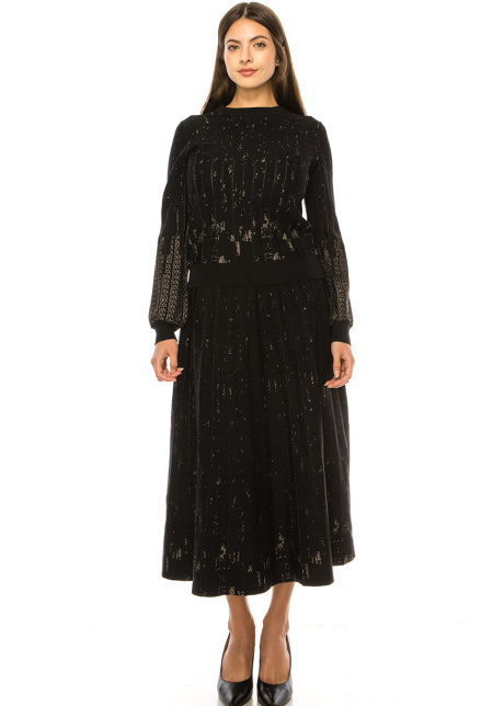 Black Printed Midi Pleated Skirt