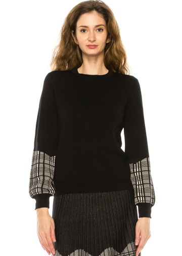 Black Sweater With Checkered Accents