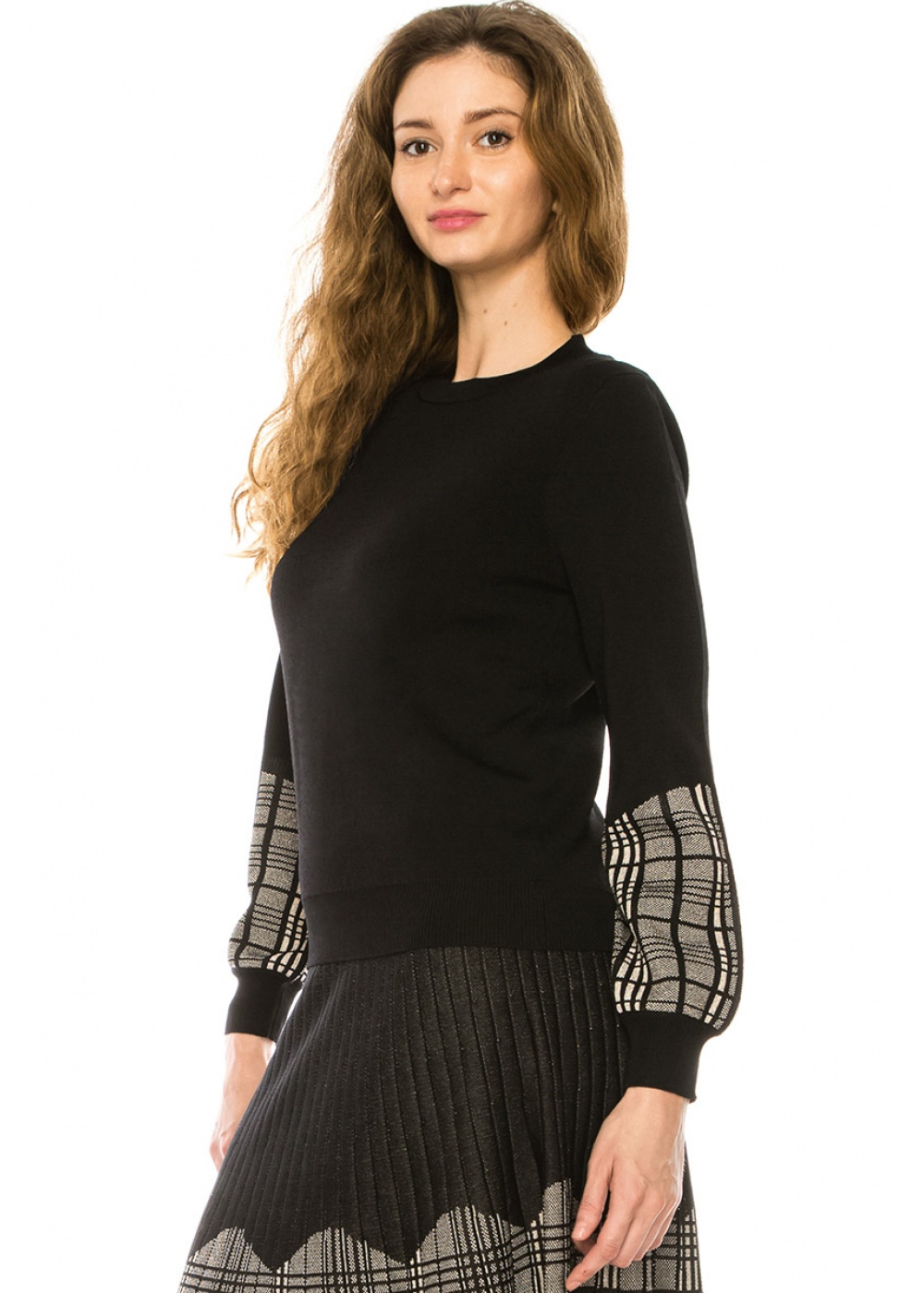 Black Sweater With Checkered Accents