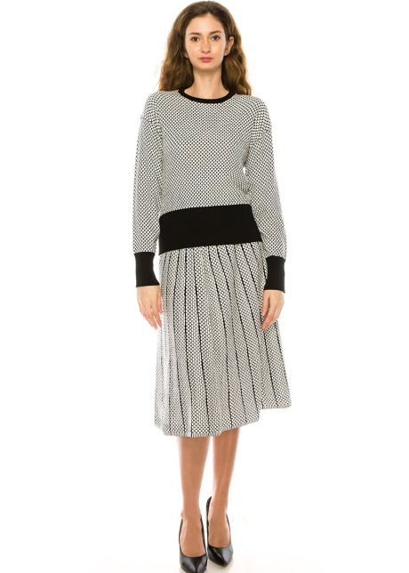 White Printed A-line Midi Skirt