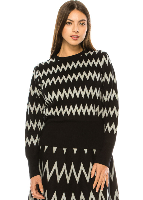 Zigzag Pattern Sweater In Black