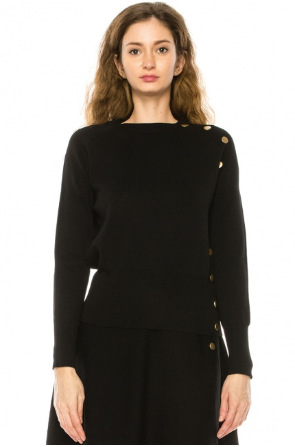 Black Sweater With Button Decor