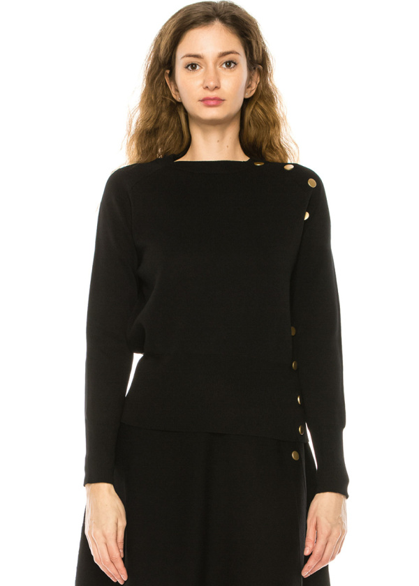 Black Sweater With Button Decor