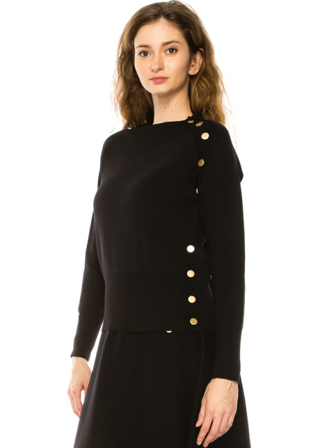 Black Sweater With Button Decor