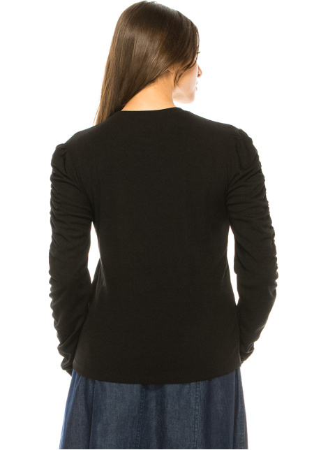 Black T-Shirt With Draped Long Sleeves